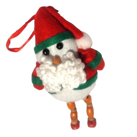 Handcrafted Christmas Elf Ornament With Beaded Legs Red Hat Jingle Bells Feet 6" - Picture 3 of 4